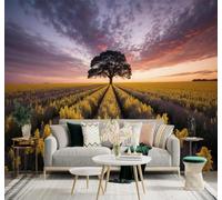 Papier Peint 3D Beauté Coucher De Soleil Grand Arbre Champ Fleurs Paysage | Autocollants Décoratifs Haut de Gamme Adaptés à Tous les Murs Des Restaurants Canapés Salons et Chambres Coucher-300cm×210cm