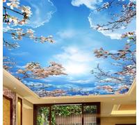 Papier Peint 3D Ciel Bleu Nuages Blancs Romantisme Fleurs De Cerisier | Facile à Installer Cette Décoration Luxueuse Est Idéale Pour un Bureau Salon une Chambre ou Mur Derrière le TV-250cm×170cm