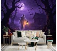 Papier Peint 3D Citrouille Forêt Lanterne Pleine Lune | Facile à Installer Cette Décoration Luxueuse Est Idéale Pour un Bureau Salon une Chambre ou Mur Derrière le TV-250cm×170cm