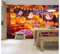 Papier Peint 3D Citrouille Lanterne Lumineuse Dessert | Facile à Installer Cette Décoration Luxueuse Est Idéale Pour un Bureau Salon une Chambre ou Mur Derrière le TV-430cm×300cm