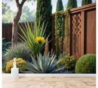 Papier Peint 3D Clôture En Bois Vert Plantes Succulentes Fleurs Paysage | Autocollants Décoratifs Haut de Gamme Adaptés à Tous les Murs Des Restaurants Canapés Salons et Chambres Coucher-150cm×105cm