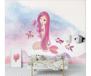 Papier Peint 3D Dessin Animé Beauté Sirène Petits Poissons Paysage | Facile à Installer Cette Décoration Luxueuse Est Idéale Pour un Bureau Salon une Chambre ou Mur Derrière le TV-400cm×280cm