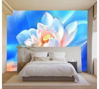 Papier Peint 3D Doux Rose Lotus Abstrait Bleu | Autocollants Décoratifs Haut de Gamme Adaptés à Tous les Murs Des Restaurants Canapés Salons et Chambres Coucher-400cm×280cm