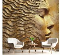 Papier peint 3D en relief abstrait représentant un visage de femme, marron foncé, idéal pour salon, chambre, fond TV, motif à rayures, 350 cm x 256 cm, stickers - tableau sans cadre - affiche
