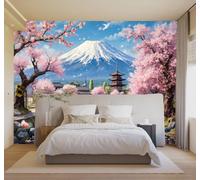 Papier Peint 3D Fleurs De Cerisier Roses Pont En Arc Rivière Montagnes | Autocollants Décoratifs Haut de Gamme Adaptés à Tous les Murs Des Restaurants Canapés Salons et Chambres Coucher-200cm×140cm