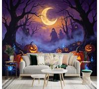 Papier Peint 3D Forêt Pleine Lune Lanterne En Citrouille | Facile à Installer Cette Décoration Luxueuse Est Idéale Pour un Bureau Salon une Chambre ou Mur Derrière le TV-400cm×280cm