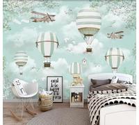 Papier Peint 3D Frais Vert Cartoon Montgolfière Avion | Facile à Installer Cette Décoration Luxueuse Est Idéale Pour un Bureau Salon une Chambre ou Mur Derrière le TV-200cm×140cm