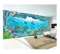 Papier Peint 3D Intissé Aquarium De Dauphins Du Monde Sous Marin Papier Peint Panoramique 3D Moderne Décoration Murale 300*210cm