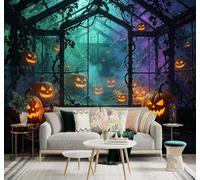 Papier Peint 3D Lanterne De Citrouille Lumineuse Vue De Nuit | Facile à Installer Cette Décoration Luxueuse Est Idéale Pour un Bureau Salon une Chambre ou Mur Derrière le TV-350cm×256cm