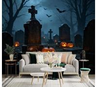 Papier Peint 3D Lanterne Sinistre Cimetière Chauve Souris | Facile à Installer Cette Décoration Luxueuse Est Idéale Pour un Bureau Salon une Chambre ou Mur Derrière le TV-250cm×170cm