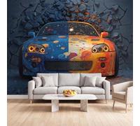 Papier Peint 3D Panoramique Voiture Sport Espace Mur Brisé 400x280 cm | Sci-Fi Murales Papier Peint Intissé pour Salon Chambre Tv Fond Murale Décoration, Poster Photo Muraux