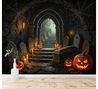 Papier Peint 3D Pierre Tombale Marches En Pierre Citrouille Grotte | Facile à Installer Cette Décoration Luxueuse Est Idéale Pour un Bureau Salon une Chambre ou Mur Derrière le TV-250cm×170cm