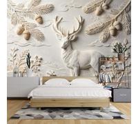 Papier Peint 3D Pour Chambre À Coucher 40X28 Pouces Motif Cerf En Relief 3D Nature Et Forêt Décoration Murale Pour Chambre Salon Chalet Animaux Et Plantes Intérieur De Cabane Cerf 100X70Cm/40X28