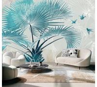Papier Peint 3D Relief Créatif Bleu Palmier Oiseaux | Facile à Installer Cette Décoration Luxueuse Est Idéale Pour un Bureau Salon une Chambre ou Mur Derrière le TV-400cm×280cm