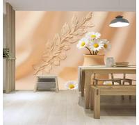 Papier Peint 3D Vase En Céramique Fleurs Blanches Feuilles Minimaliste Doux | Une Texture Soyeuse et Luxueuse Intissé Idéale Pour la Salle à Manger le Salon Chambre Bureau Canapé Mur Derrière-430cm×300cm