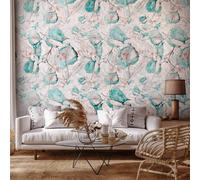 Papier peint adhésif - Autumn souvenirs - motif floral avec feuilles turquoise 147x105 cm Feuilles b-A-10150-a-a