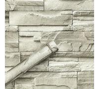 Papier Peint Adhesif Mural brique naturelle 3D Blanc grisâtre 45*300cm | Papier peint pour salon, chambre, salle de bain, cuisine, hôtel, magasin