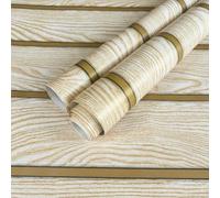 Papier Peint Adhesif Mural Rayures imitation bois jaune doré 45*300cm | Papier peint pour hôtels, restaurants, magasins, cuisines, chambres, salons et murs de fond
