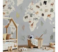 Papier peint adhésif - Pastel Planet - Animaux et plantes sous-marines sur une carte 392 x 280 cm Pour enfants e-C-10076-a-a