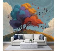 Papier Peint Arbre Vie Multicolore Notes Musique 500 x 280 cm Murale Photo | Spectre Abstrait Murale Stickers Intissé pour Cuisine Chambre Salle Salon Décor Fond TV