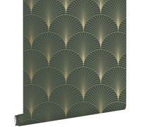papier peint art déco vert foncé et or 53 cm x 10.05 m - ESTAhome