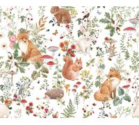 Papier peint auto-adhésif blanc avec motif jungle et animaux - Papier peint tropical pour chambre d'enfant