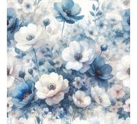 Papier peint autocollant Fleurs Bleu-Blanc 44,5 cm x 7 m