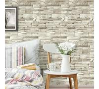 Papier Peint Autocollant Mural brique naturelle 3D Blanc grisâtre 45*600cm | Papier peint pour salon, chambre, salle de bain, cuisine, hôtel, magasin