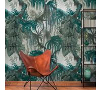 Papier Peint Avec Motif De La Jungle Exotique En Aspect Lin Et Motif Grand