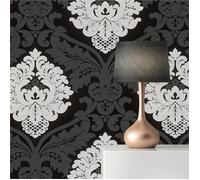 Papier Peint Baroque Gioele M1-No.2241 Noir Blanc Ornement Classique Baroque