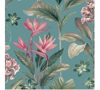 Papier peint - Belgravia - Oliana - Floral - Sarcelle - 10m x 53cm