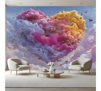 Papier Peint Coeurs Colorés Autocollant,Ciel Et Nuages Grand Sticker Mural En Toile Canvas,Décoration Murale Amovible pour Chambre Bébé Fille Garçon,280 x 200 cm