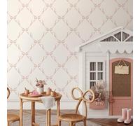 Holden - Papier peint minimaliste avec nœud pour chambre d'enfant, crèche, salle de jeux, décoration murale de bébé fille, crème/rose (14032)