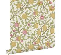 papier peint des fruits et des feuilles exotiques vert, rose et jaune ocre 50 x 900 cm - ESTAhome