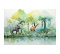 WallArena - Papier peint photo pour enfants non tissé Animaux de la jungle 300x210 cm - Papier peint photo - Pour salon et chambre à coucher - Effet 3D - Avec colle - Nature Animaux Aquarelle