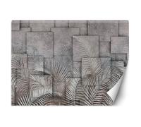 Papier Peint - Entoilage 130g/m2 - Motif Feuilles 3D en gris - 368x254 cm - Gris - Décoration murale à coller - Feeby