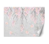 Papier Peint - Entoilage 130g/m2 - Motif Feuilles tombantes - 368x254 cm - Rose - Décoration murale à coller - Feeby