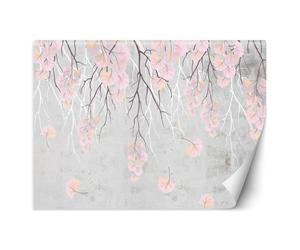 Papier Peint - Entoilage 130g/m2 - Motif Feuilles tombantes - 368x254 cm - Rose - Décoration murale à coller - Feeby