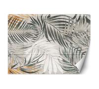 Papier Peint - Entoilage 130g/m2 - Motif Feuilles tropicales - 368x254 cm - Gris - Décoration murale à coller - Feeby