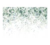 Papier Peint Feuilles Vert Blanc Intissé Panoramique 350x250 cm - Colle Inclus - Chambre et Salon - Moderne Papier Peint