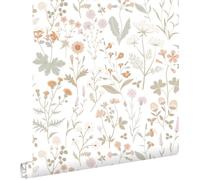 papier peint fleurs des champs vert et rose terracotta 53 cm x 10.05 m - ESTAhome