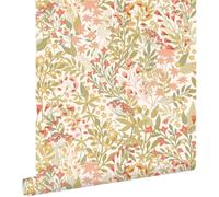 papier peint fleurs des champs vert, rose et jaune ocre 50 x 900 cm - ESTAhome
