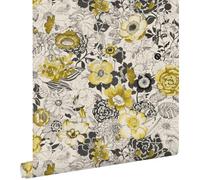 papier peint fleurs jaune ocre et beige 53 cm x 10.05 m - ESTAhome