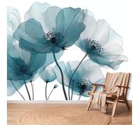 Papier Peint Fleurs Ligne Branche, 250 x 175 cm Facile à nettoyer Mural | Blanc Bleu Papier Peint Intissé Panoramique Murale Chambre Salon Bureau Decoration, Minimaliste Luxe Léger Non collé Mural