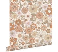 papier peint fleurs rétro terracotta et beige clair 53 cm x 10.05 m - ESTAhome