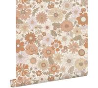 Papier peint fleurs rétro terracotta et beige clair - 53 cm x 10.05 m - ESTAhome