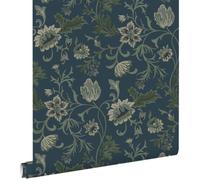 papier peint fleurs vintage bleu foncé et vert 53 cm x 10.05 m - ESTAhome