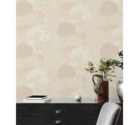 Papier Peint Floral Avec Feuilles Léger Structuré, Mat - Beige,Crème , Rose