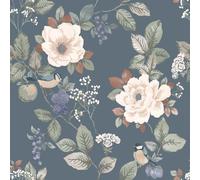 Papier peint floral Belgravia Bramble - Papier peint fleuri avec détails mats - Bleu/Multi