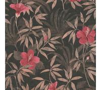 Papier peint floral Profhome 380283-GU papier peint intissé légèrement texturé avec un dessin floral mat brun rouge noir 5,33 m2